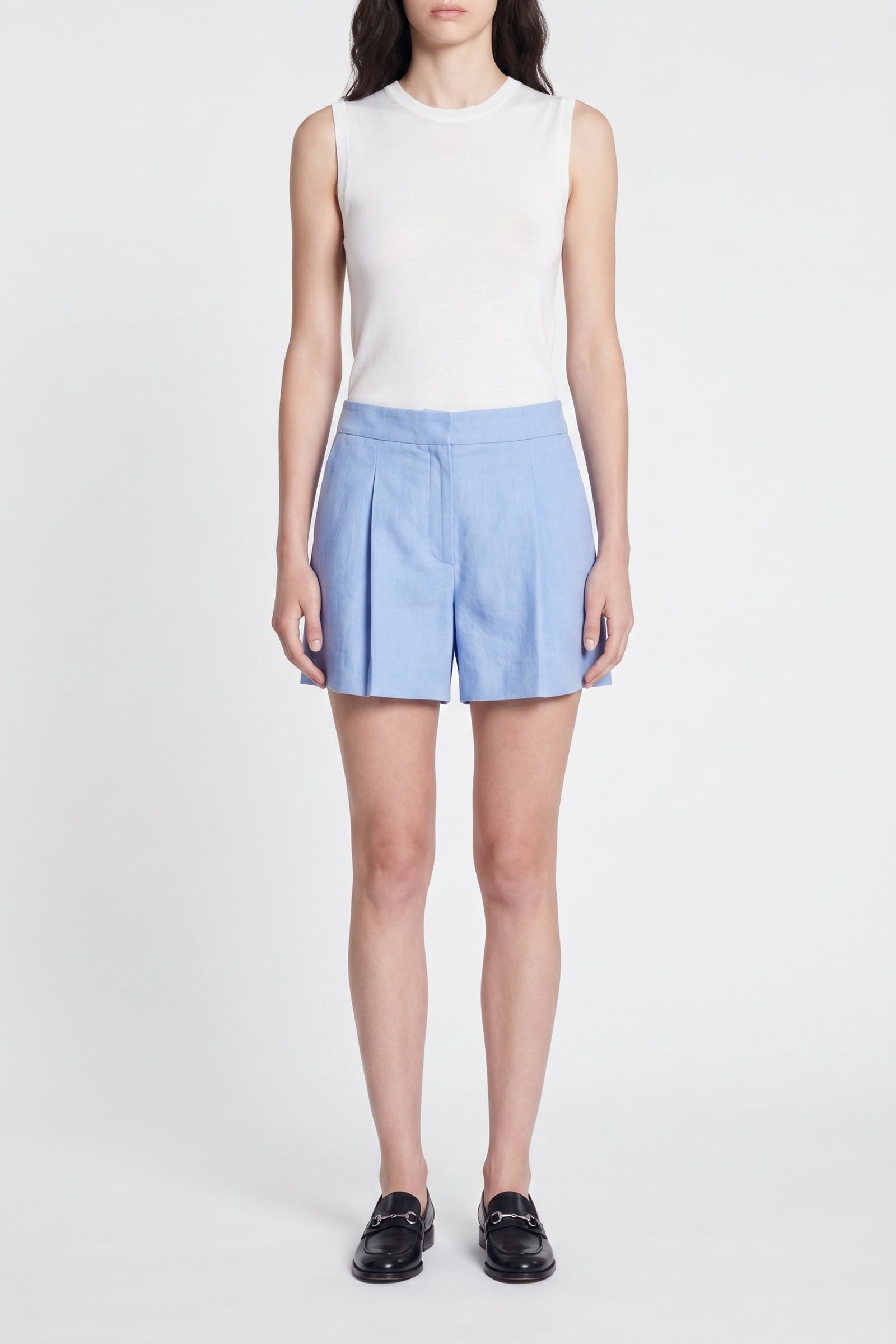 Short Elisam en lin mélangé - Blanc & Bleu