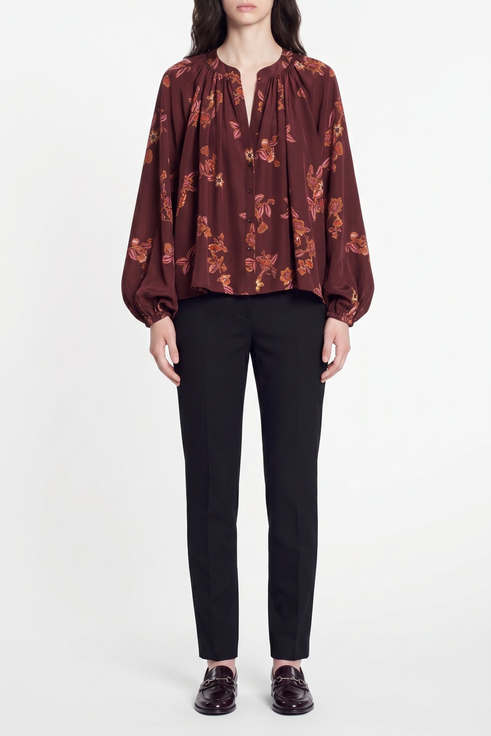 Blouse à col tunisien Edme - Bordeaux