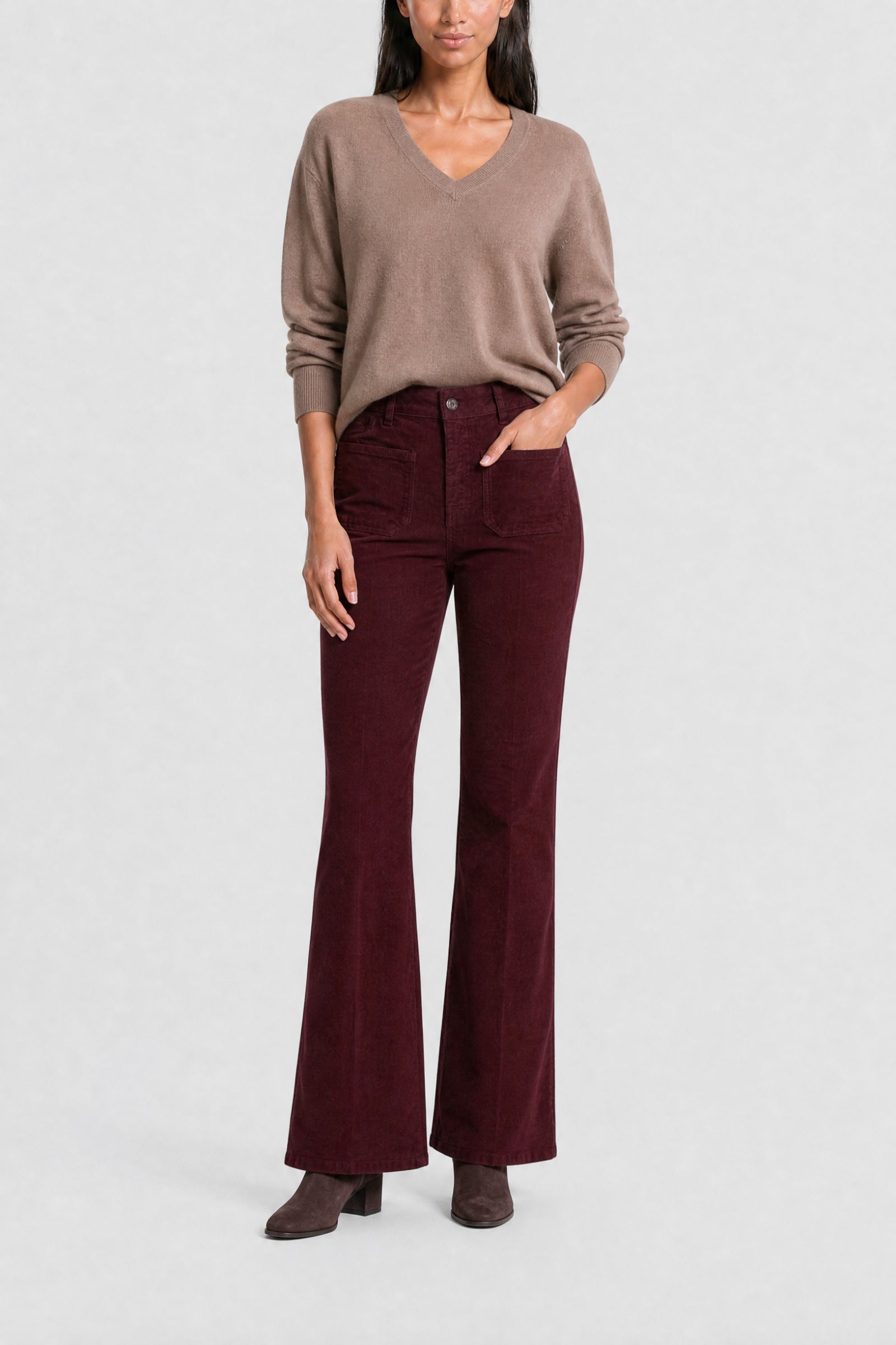 RECO : 80 // Pantalon Flare Dompay en coton - Bordeaux
