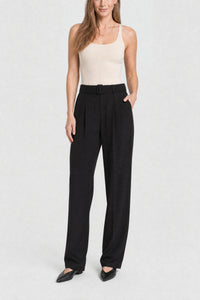 RECO : 130 // Pantalon ample à pinces avec ceinture - Noir