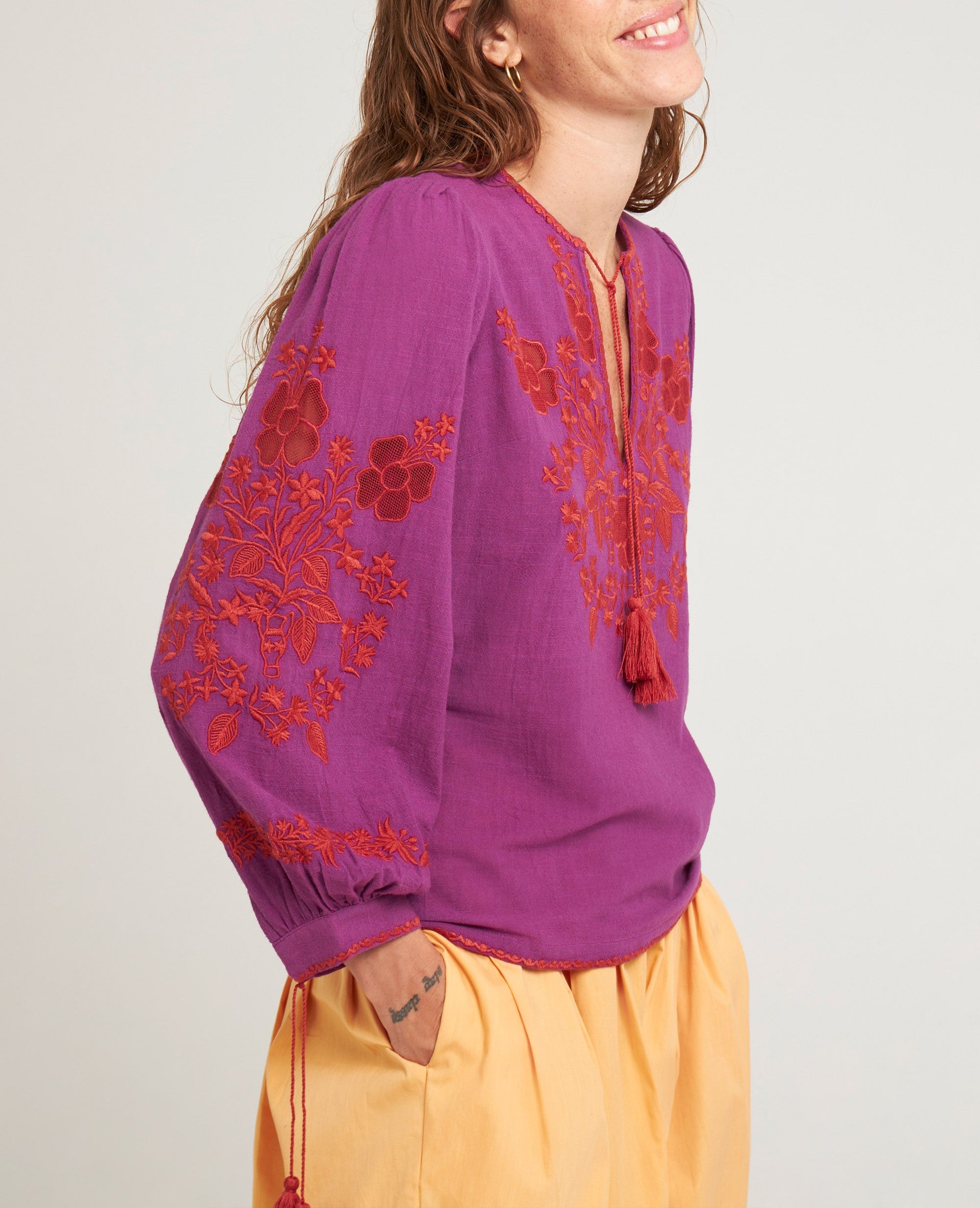 Blouse brodée Vani - Purple-Burgundy