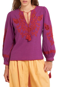 Blouse brodée Vani - Purple-Burgundy