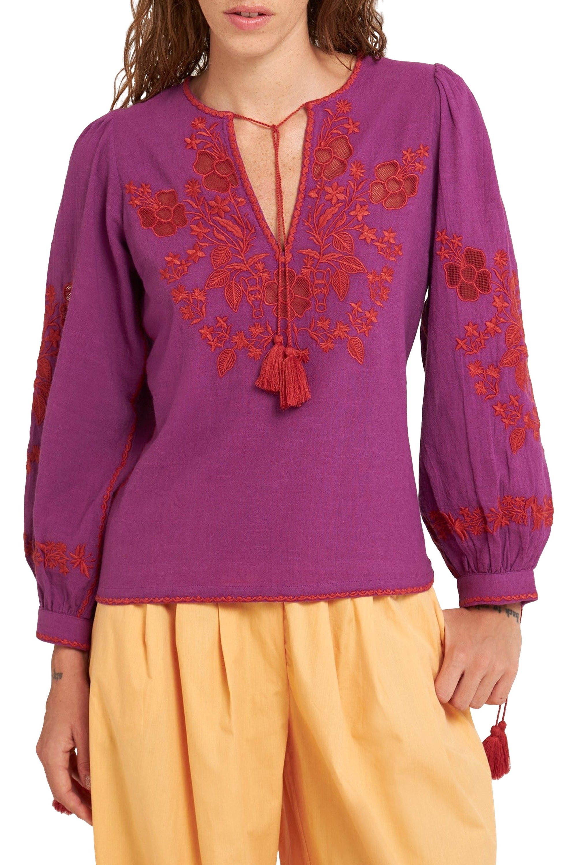 Blouse brodée Vani - Purple-Burgundy