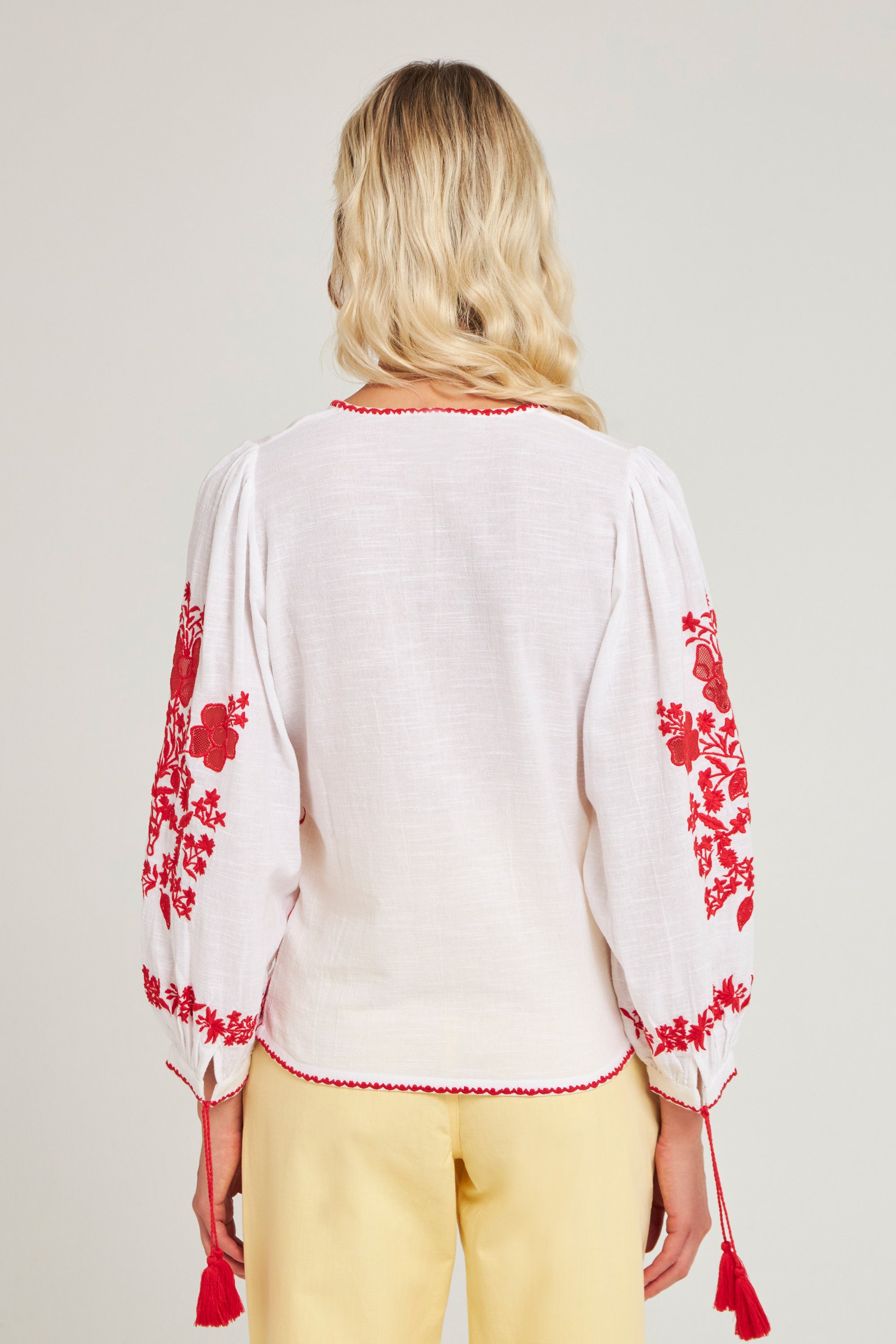 Blouse brodée Vani - White-Red
