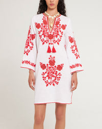 Robe courte brodée Vani - White-Red