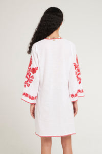 Robe courte brodée Vani - White-Red
