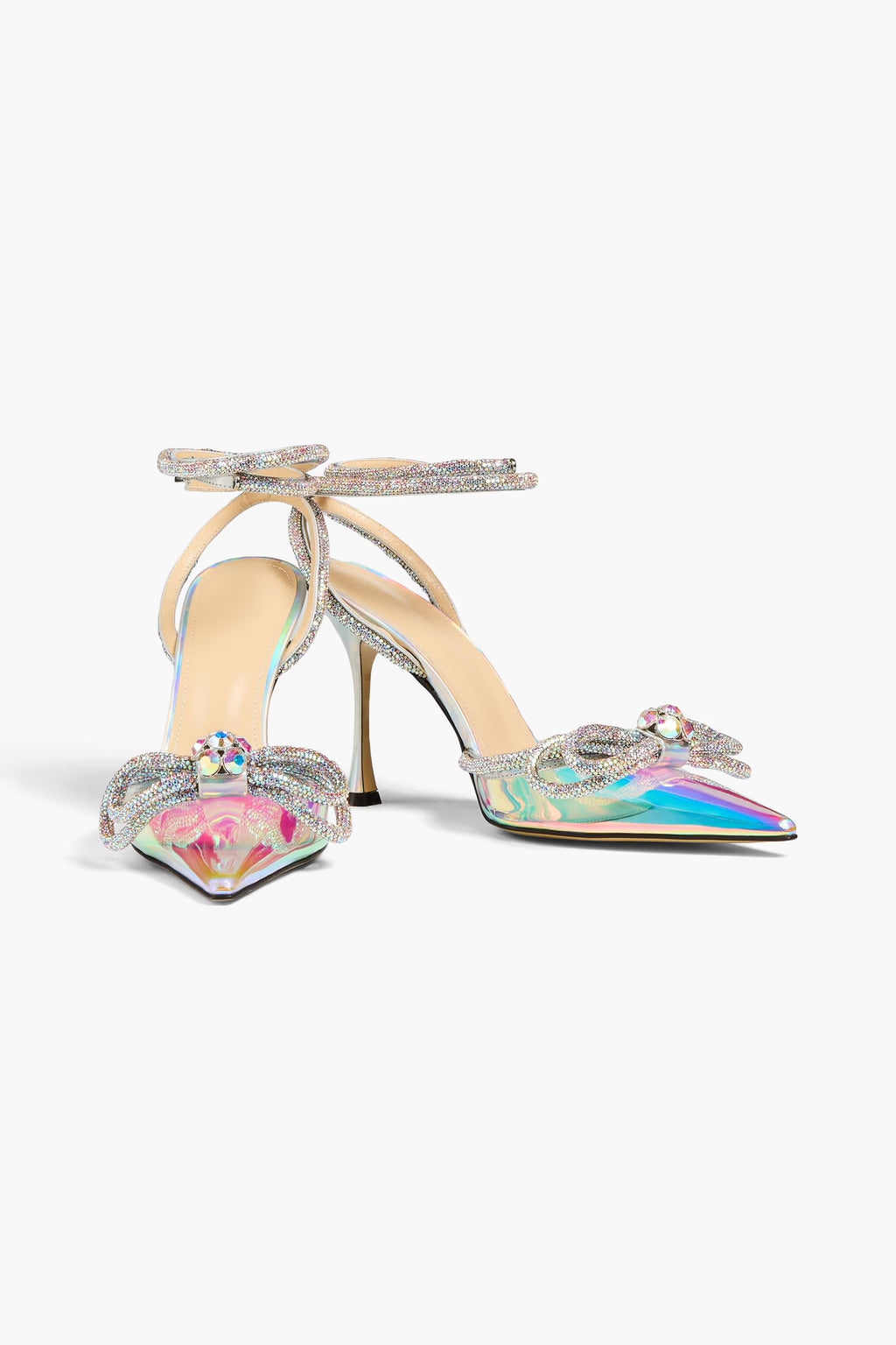 Double Bow 100 strappy pumps with rhinestone - Holographic