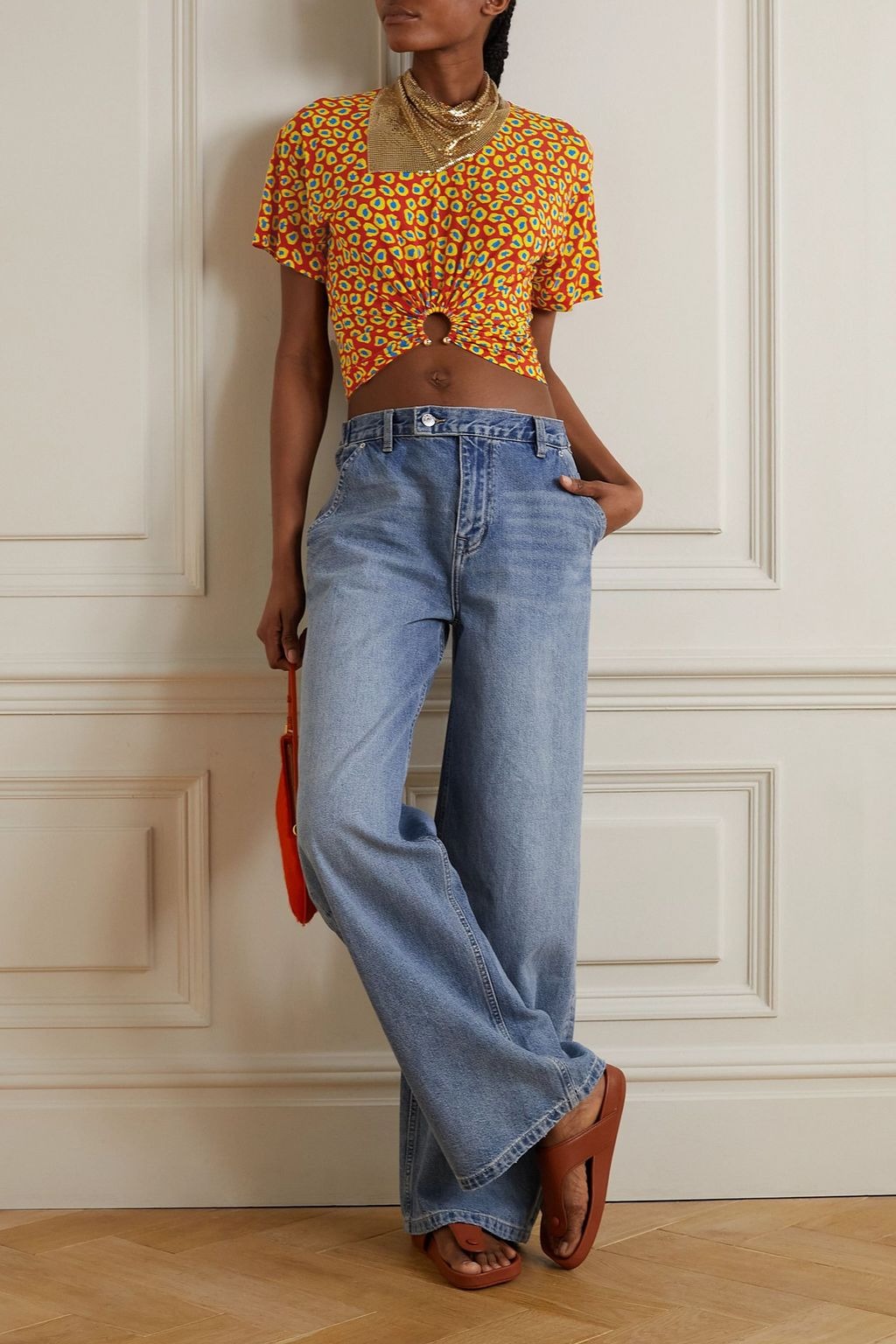 T-shirt cropped à fronces et anneau - Paprika Movida