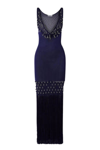 Fringed and beaded crochet dress - Navy