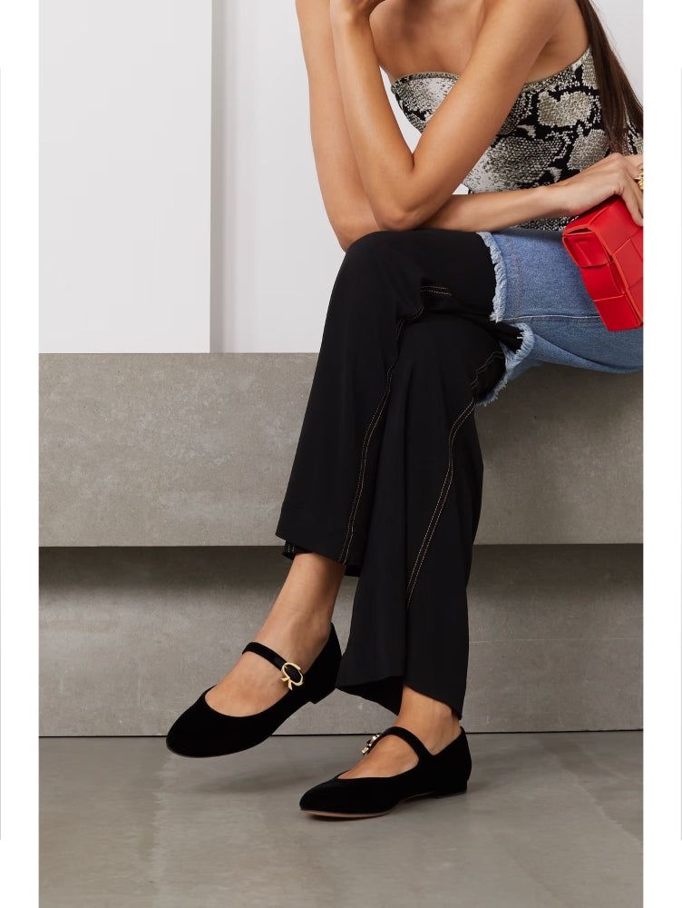 Ballerines Mary Ribbon en cuir lisse - Noir