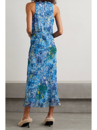 Robe à col bénitier et dos nu en soie - Blue