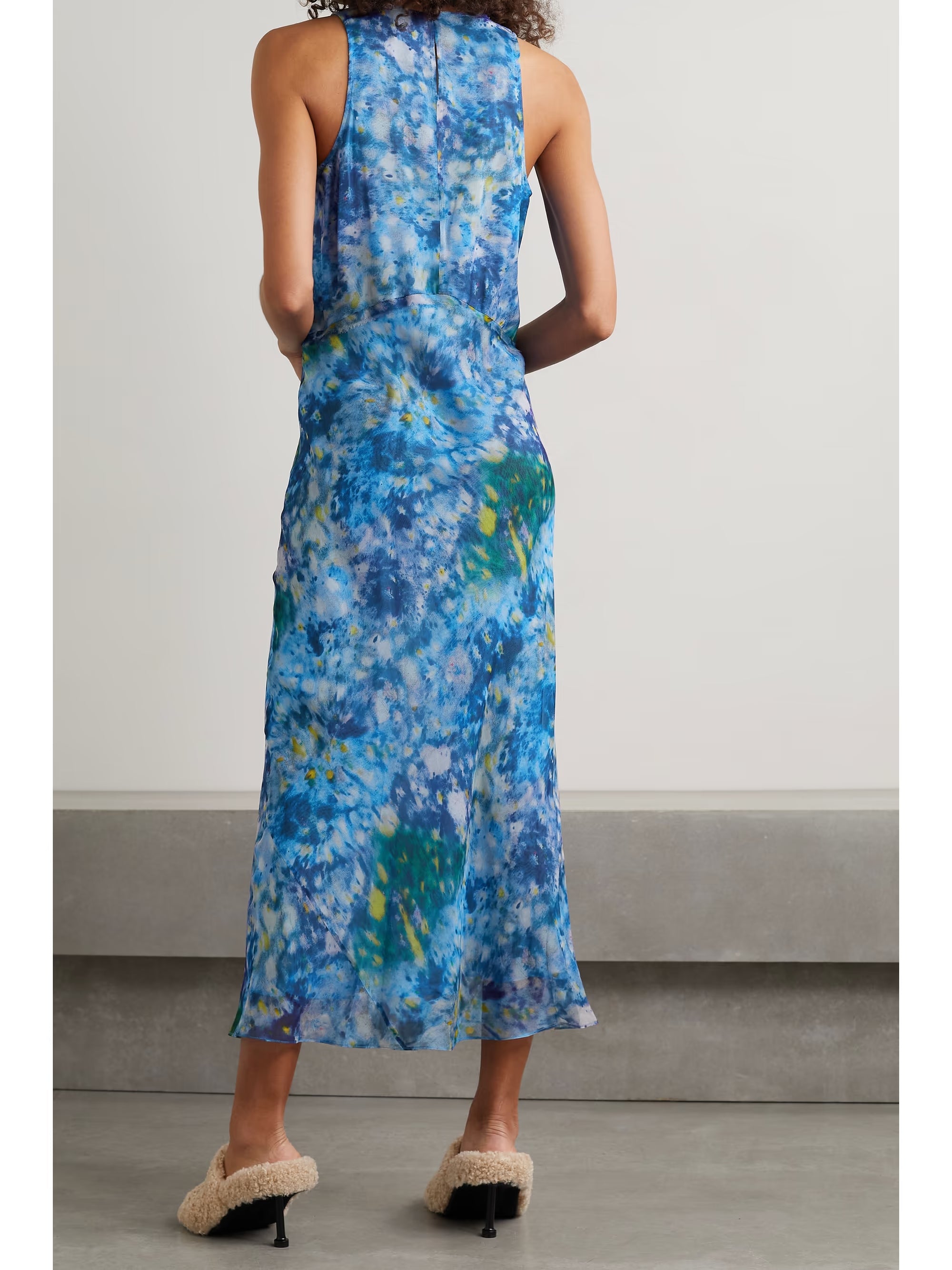Robe à col bénitier et dos nu en soie - Blue