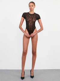 Lace Cap Sleeve Bodysuit - Black