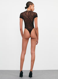 Lace Cap Sleeve Bodysuit - Black