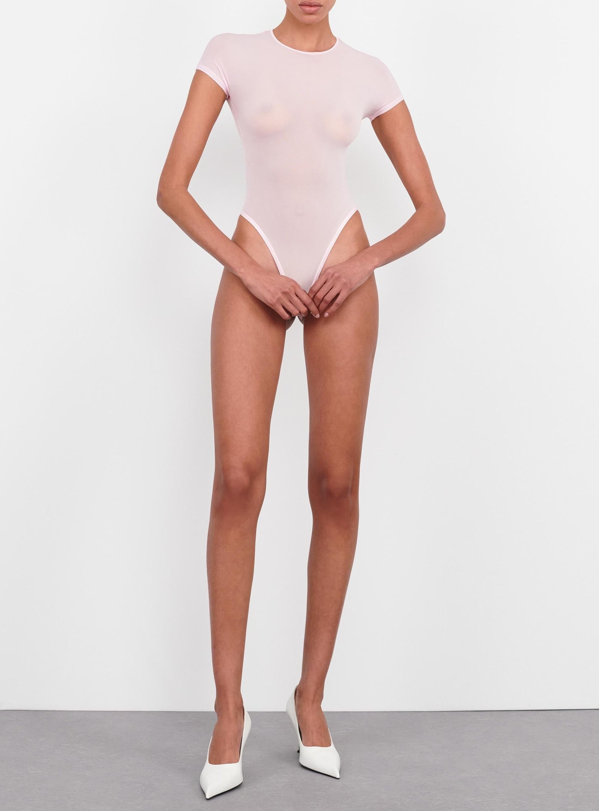 Sheer Cap Sleeve Bodysuit - Blush