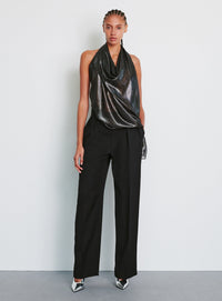 Metallic Halter Blouse - Black