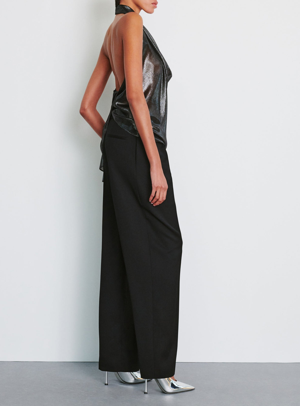 Metallic Halter Blouse - Black
