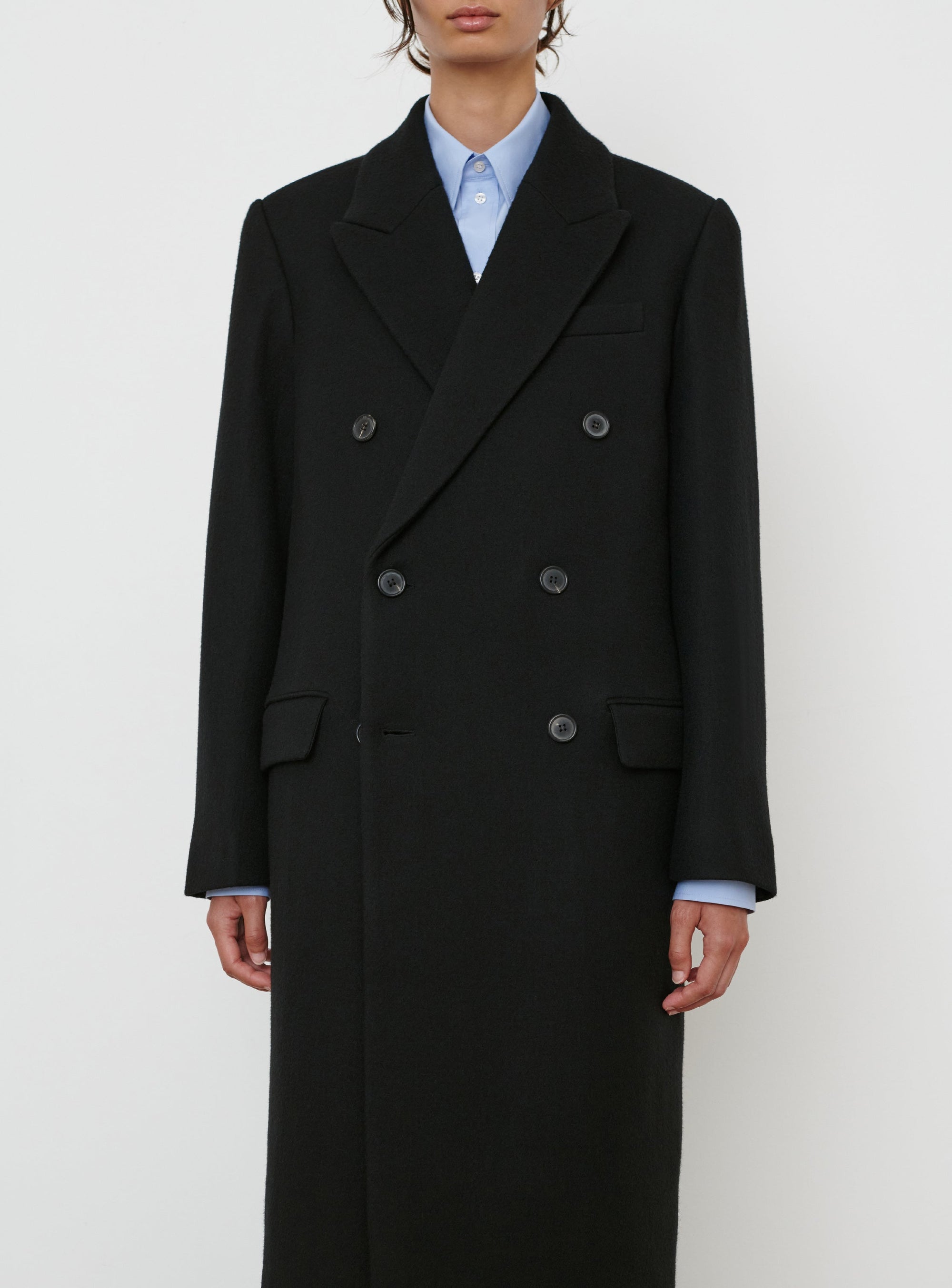 Classic Double Breasted Coat - Black