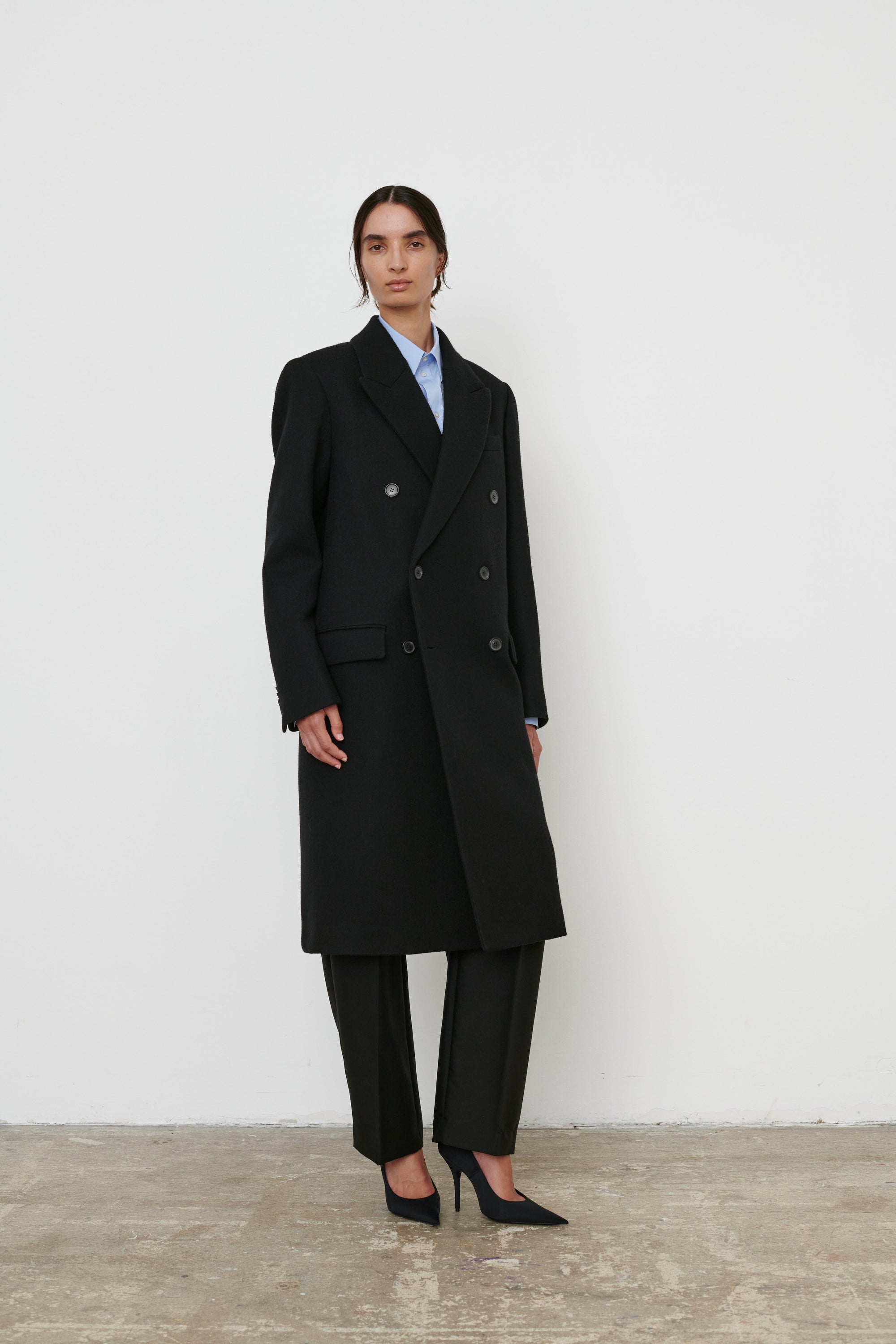 Classic Double Breasted Coat - Black