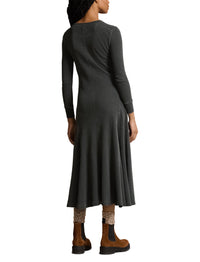 Henley dress in waffle knit - Pebble Black