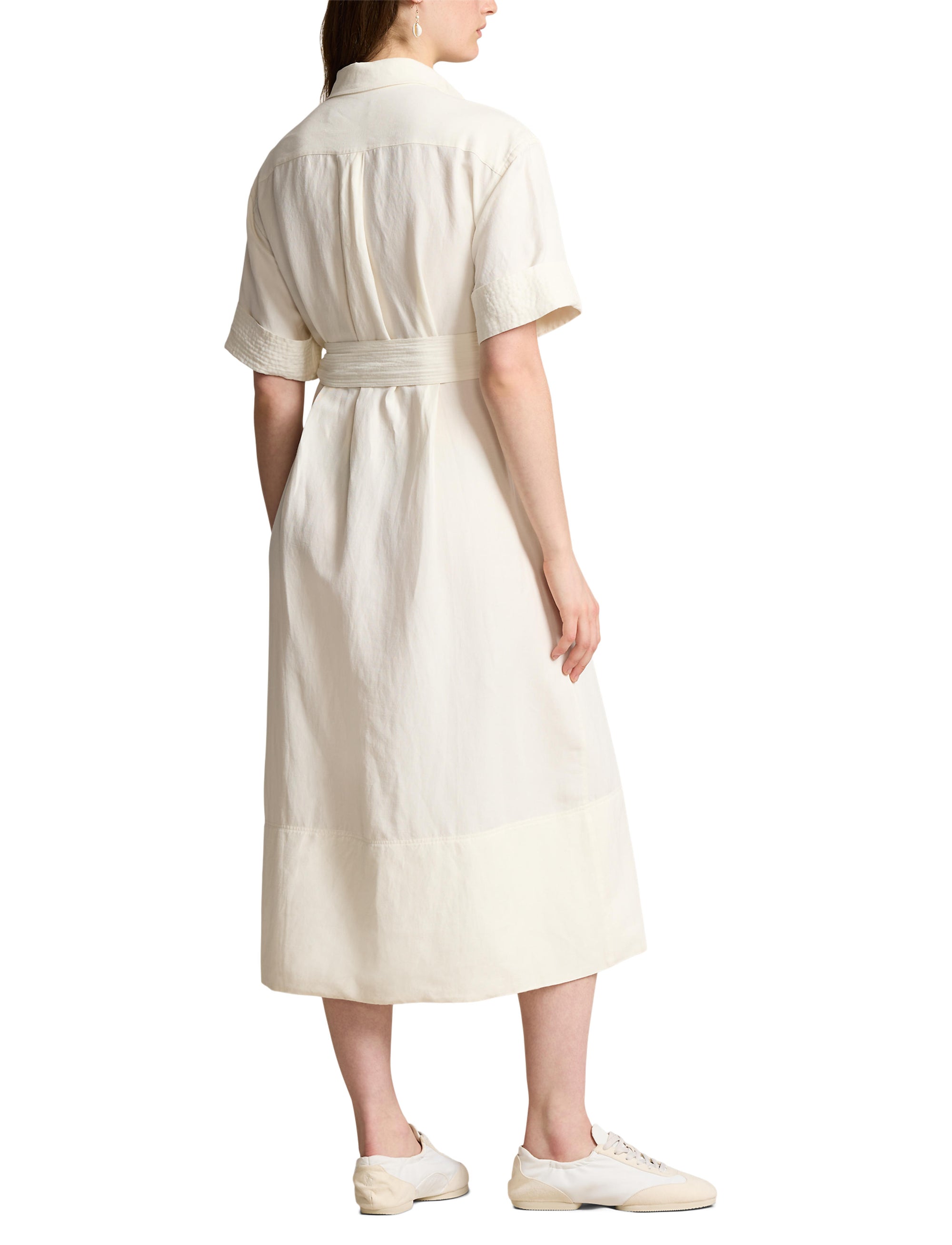 Robe-chemise ceinturée en soie et mélangé - Antique Cream