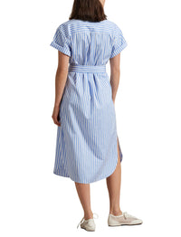 Robe-chemise ceinturée en coton rayé  - Blue & White Stripe