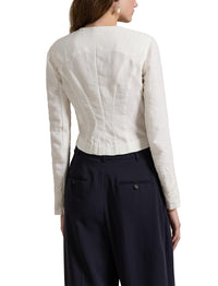 Veste à broderie fleurie en lin - Cream