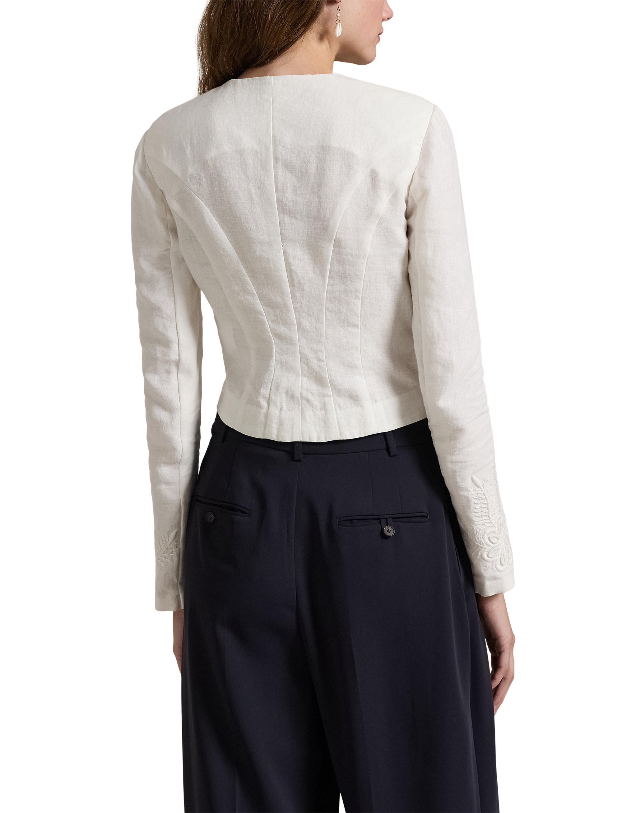 Veste à broderie fleurie en lin - Cream