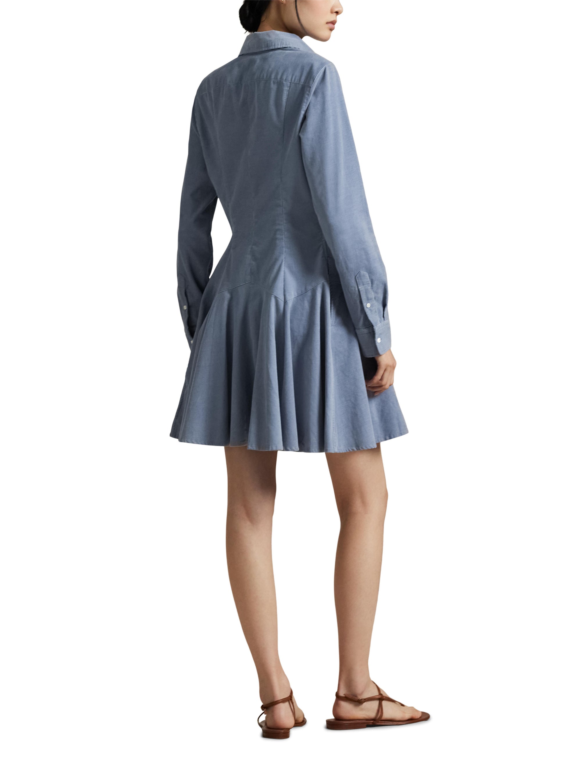 Robe-chemise trapèze en velours côtelé - Blue