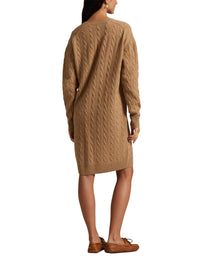 Robe-pull torsadée col V en laine et cachemire mélangé - Collection Camel Melange