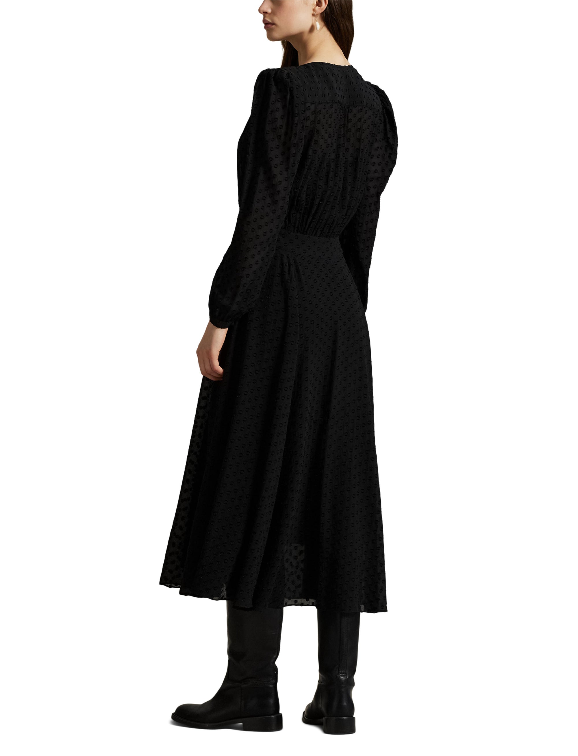 Blousant silk blend dress - Polka Dot Black & Multicolore