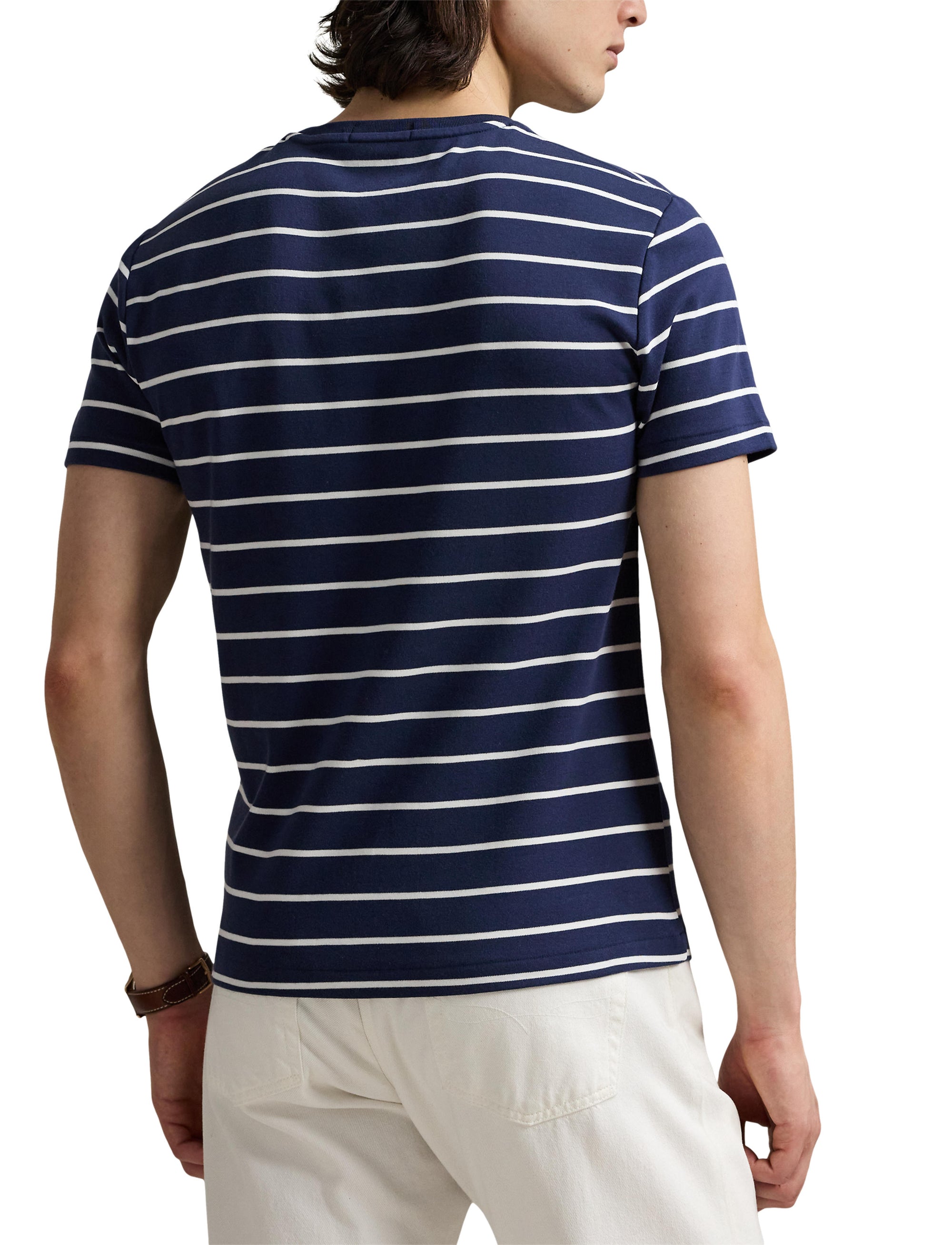 T-shirt Slim en coton doux rayé - Refined Navy & White