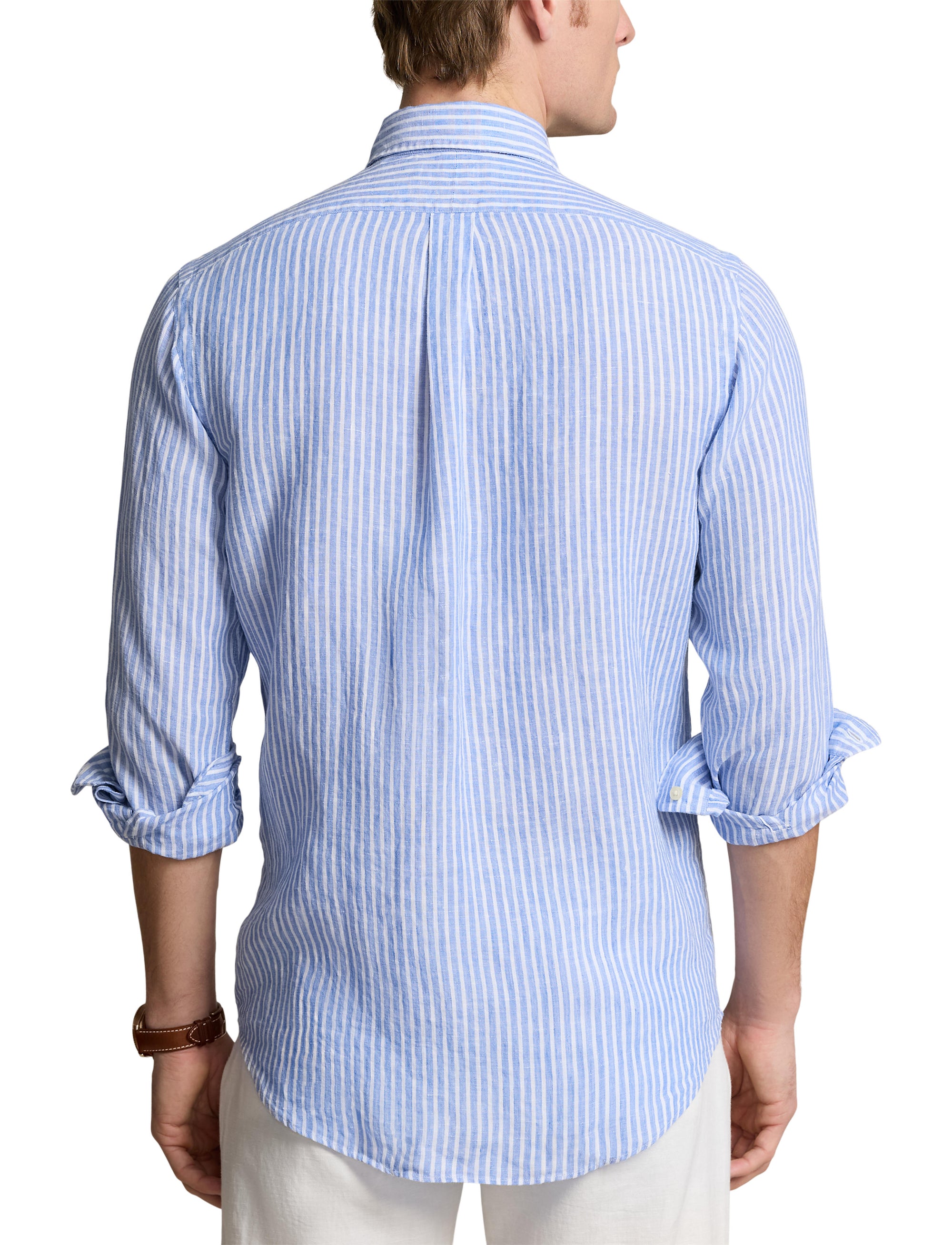 Chemise rayée Custom Fit en lin - Blue & White