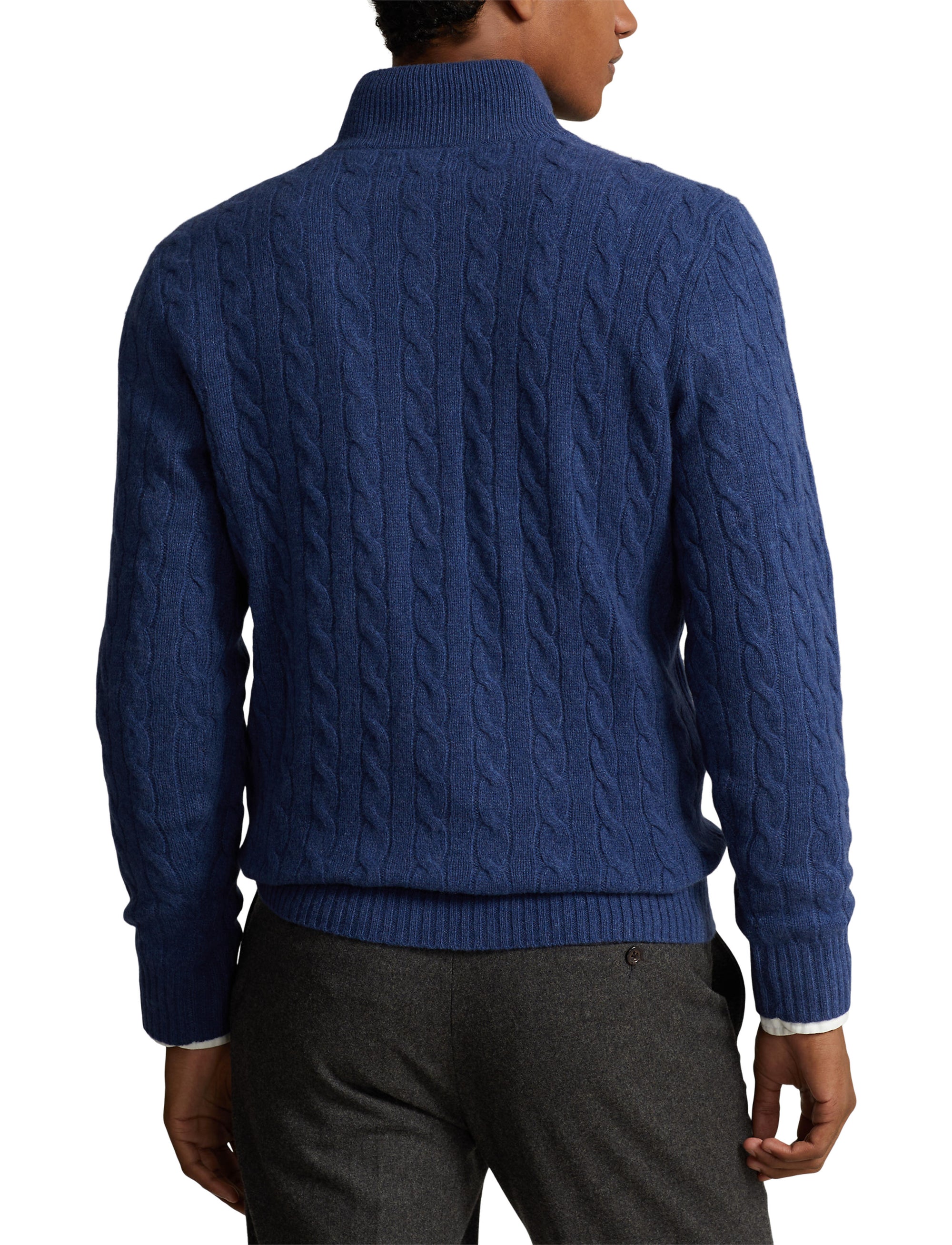 Pull torsadé demi-zippé en laine - Rustic Navy Heather