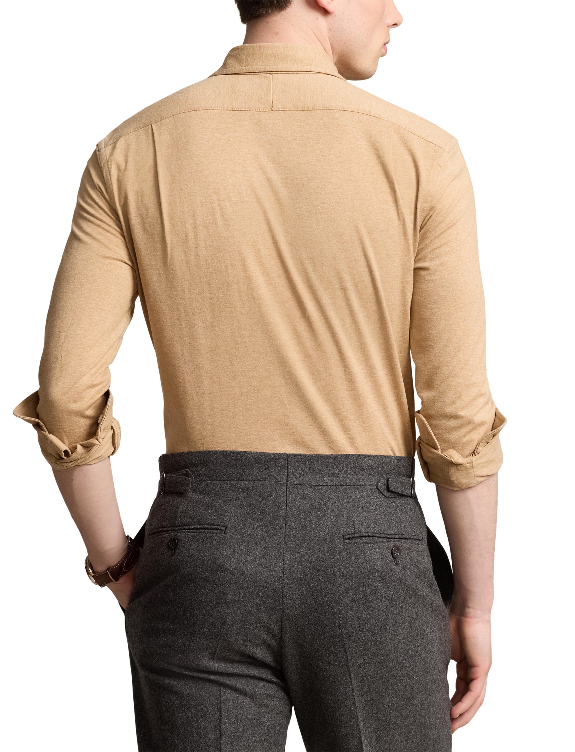 Chemise à col évasé en jersey  - Classic Camel Hthr