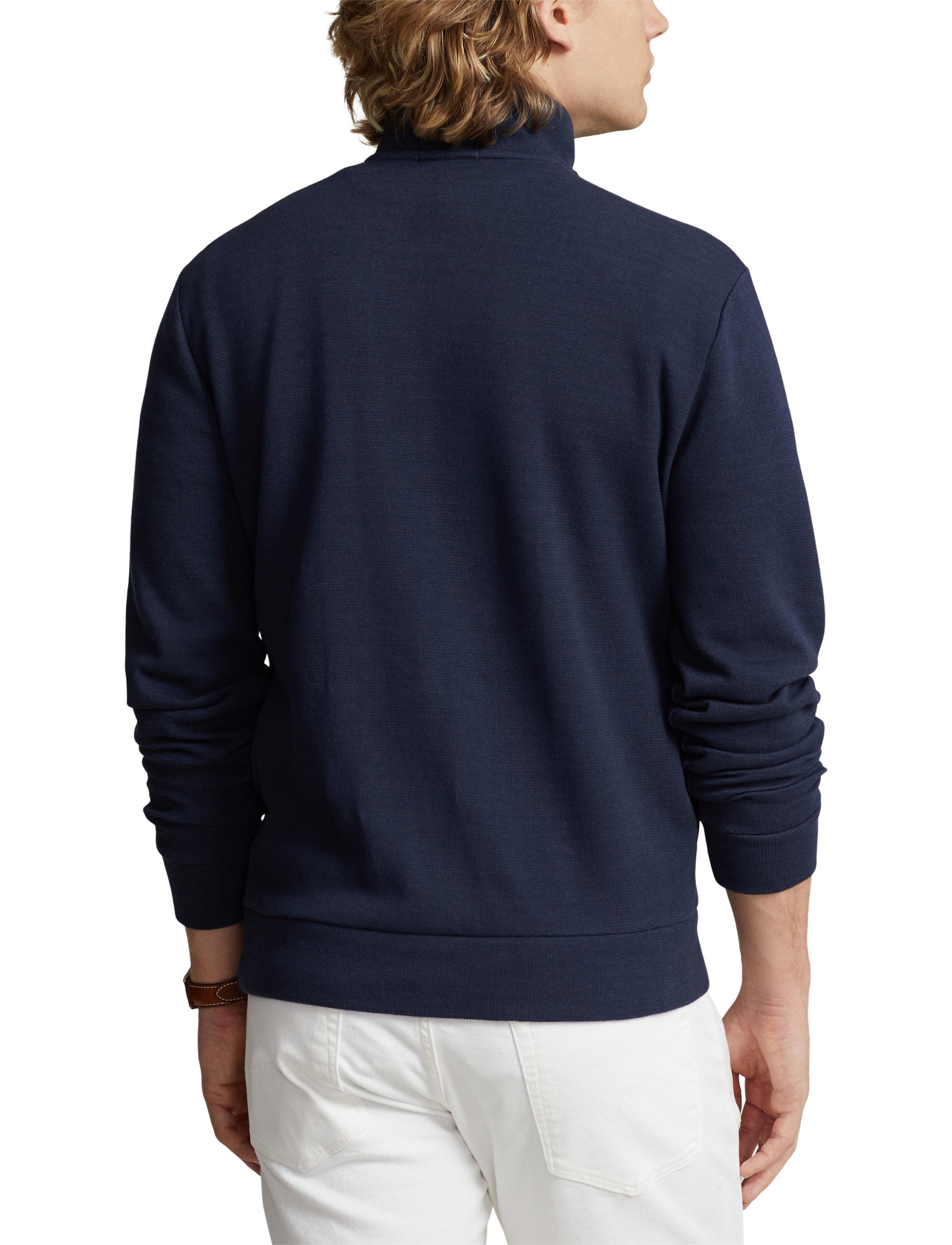 Pull demi-zippé à maille double en piqué - Aviator Navy