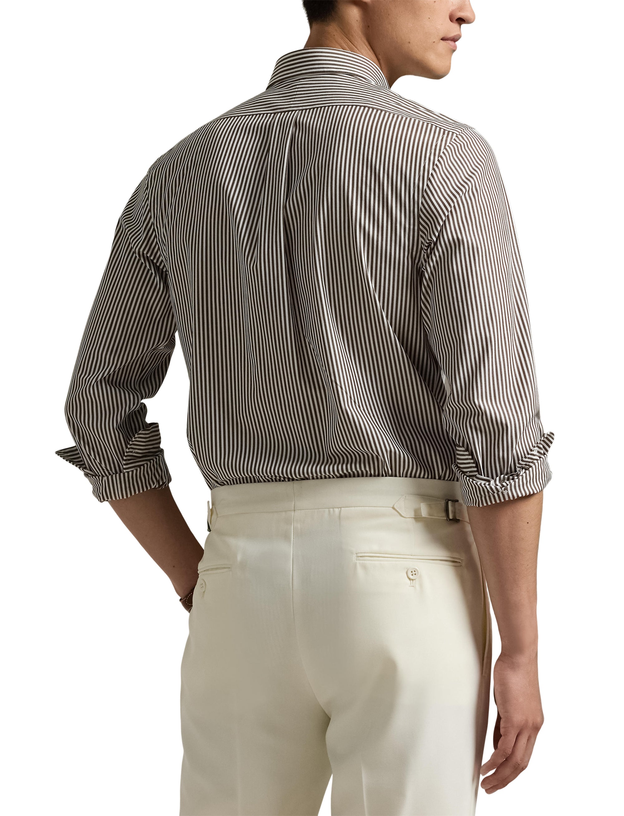 Chemise rayée Custom Fit popeline - Cooper Brown & White