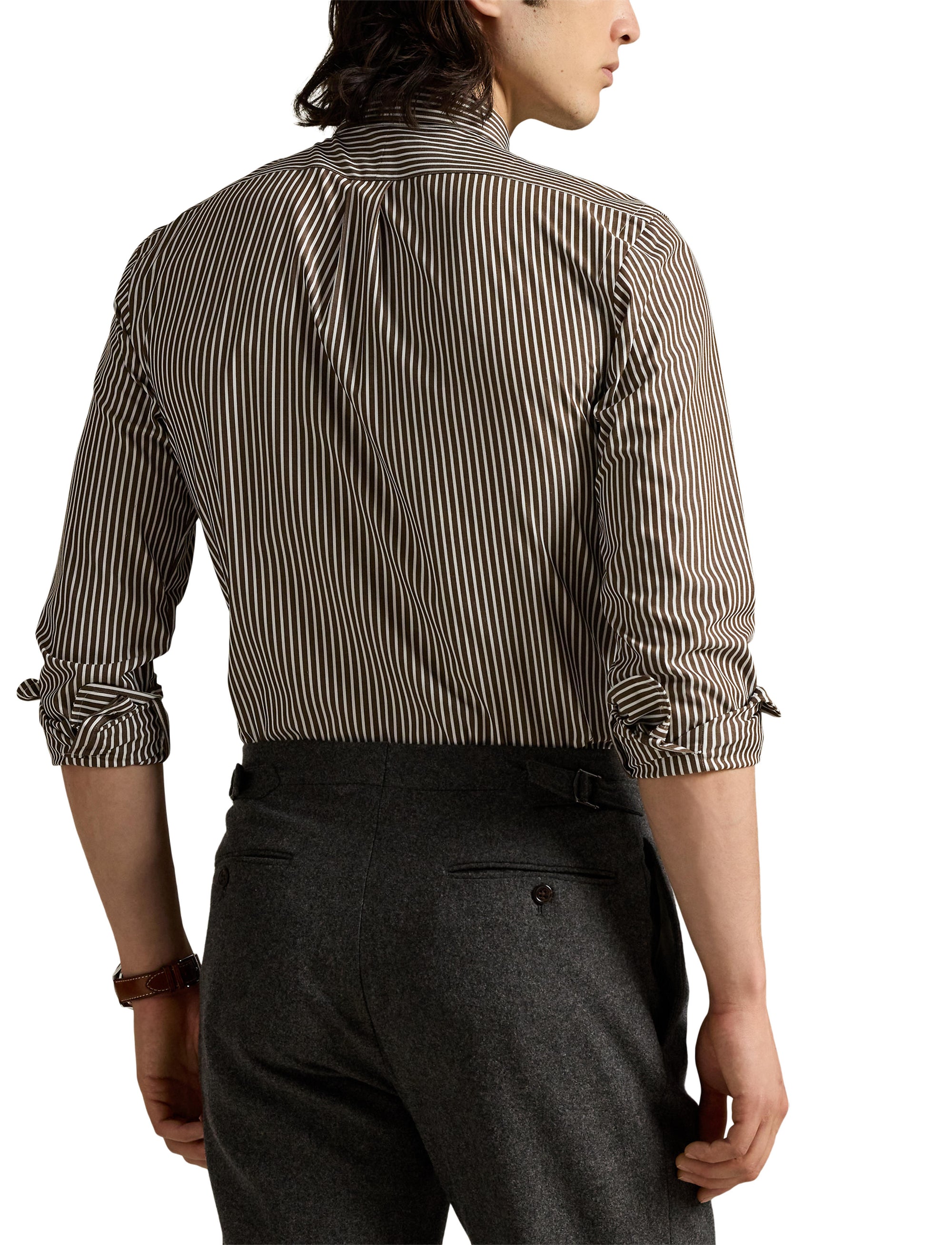 Chemise rayée Custom Fit popeline - Copper Brown & White