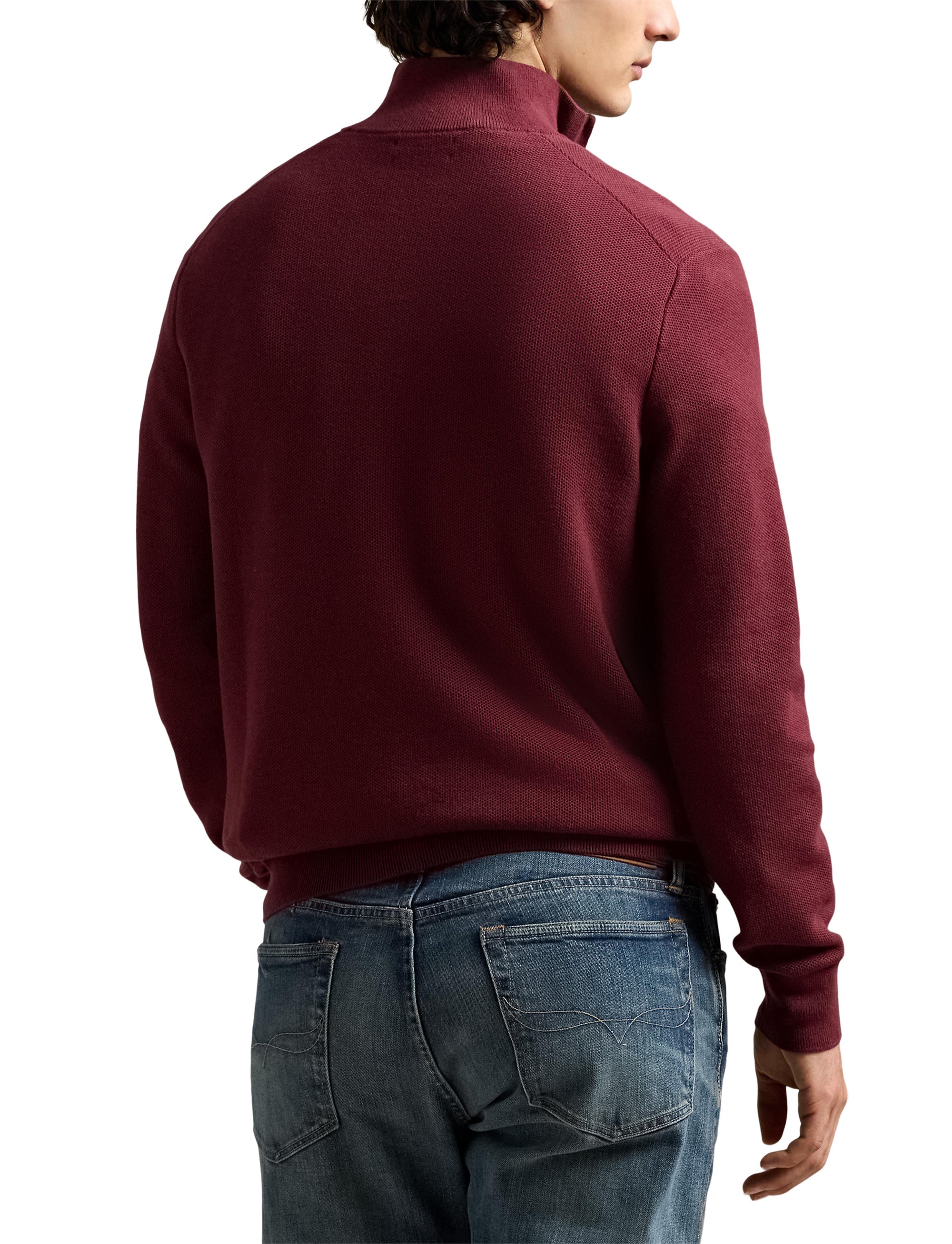 Pull demi-zippé en coton piqué - Red Wine