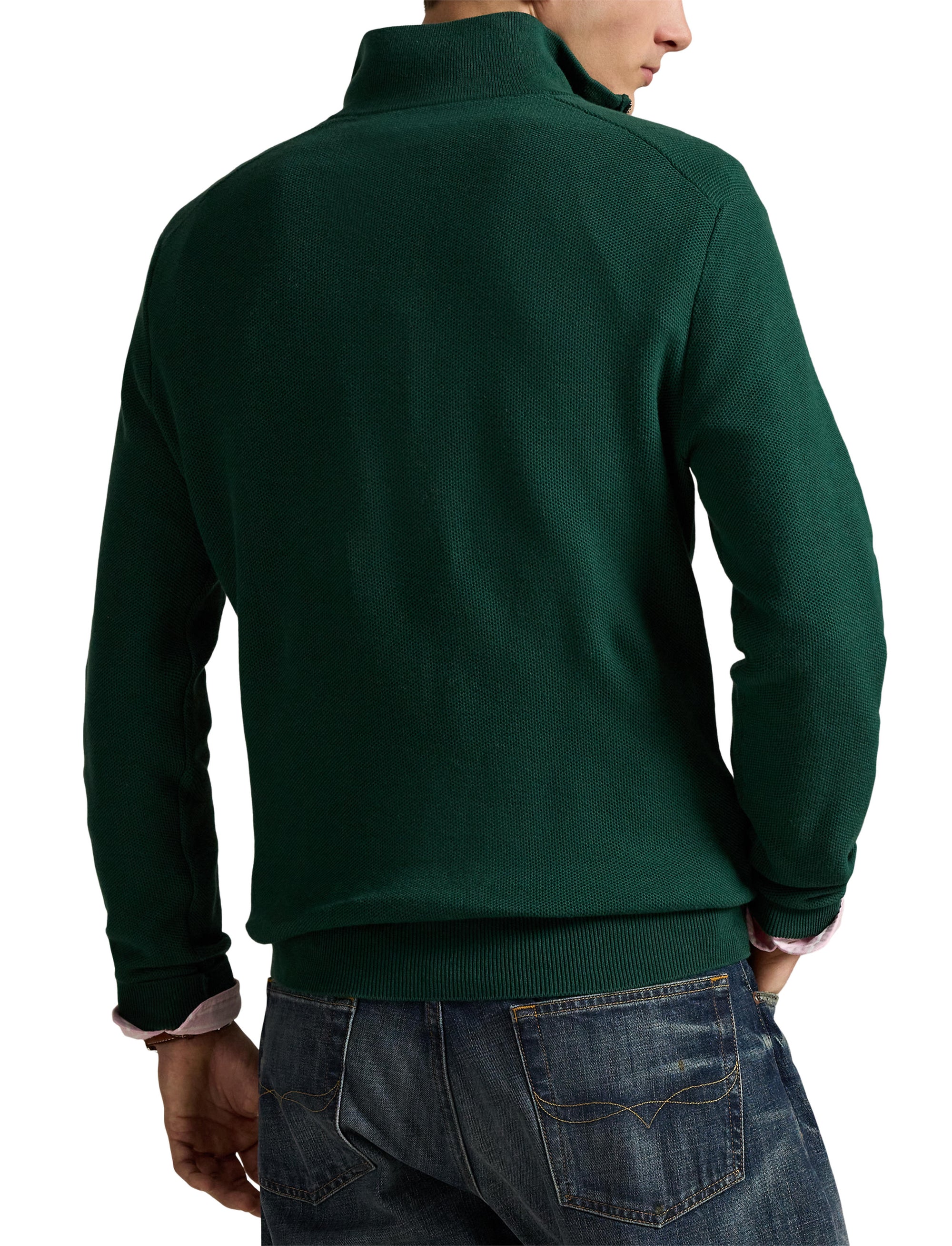 Pull demi-zippé en coton piqué - Vintage Pine