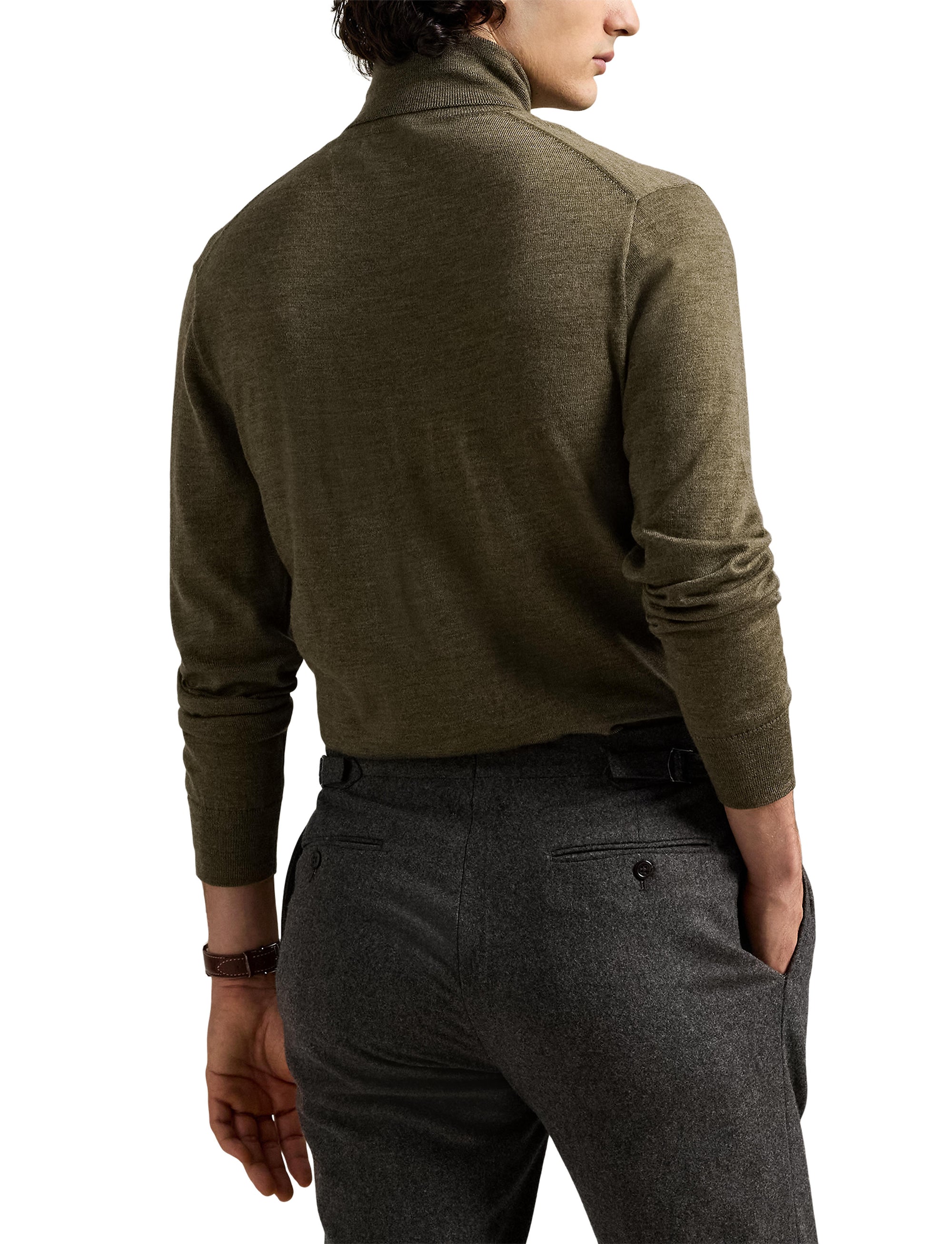 Pull à col roulé en laine lavable - Cargo Olive Heather