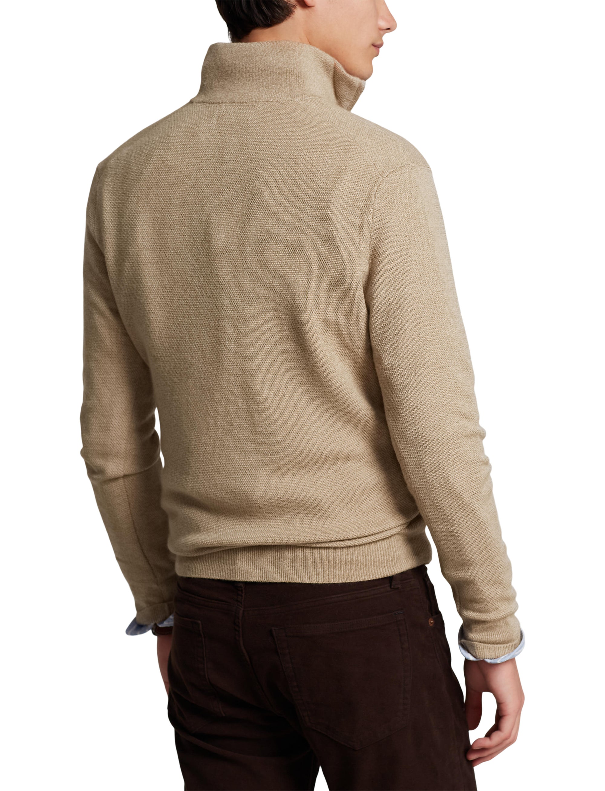 Pull demi-zippé en laine lavable - Tan Marl