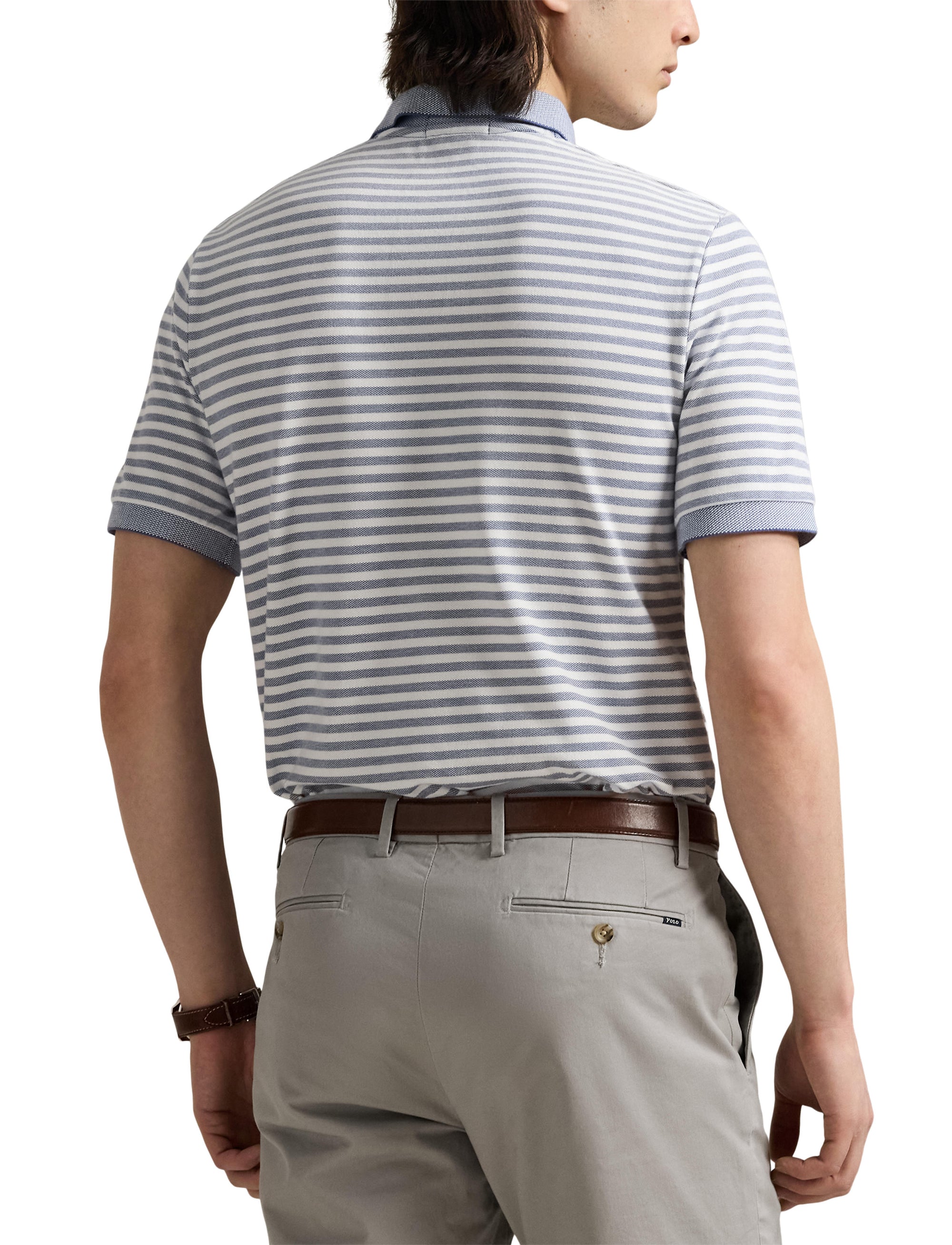 Polo en piqué rayé Custom Slim Fit - Earth Blue & White