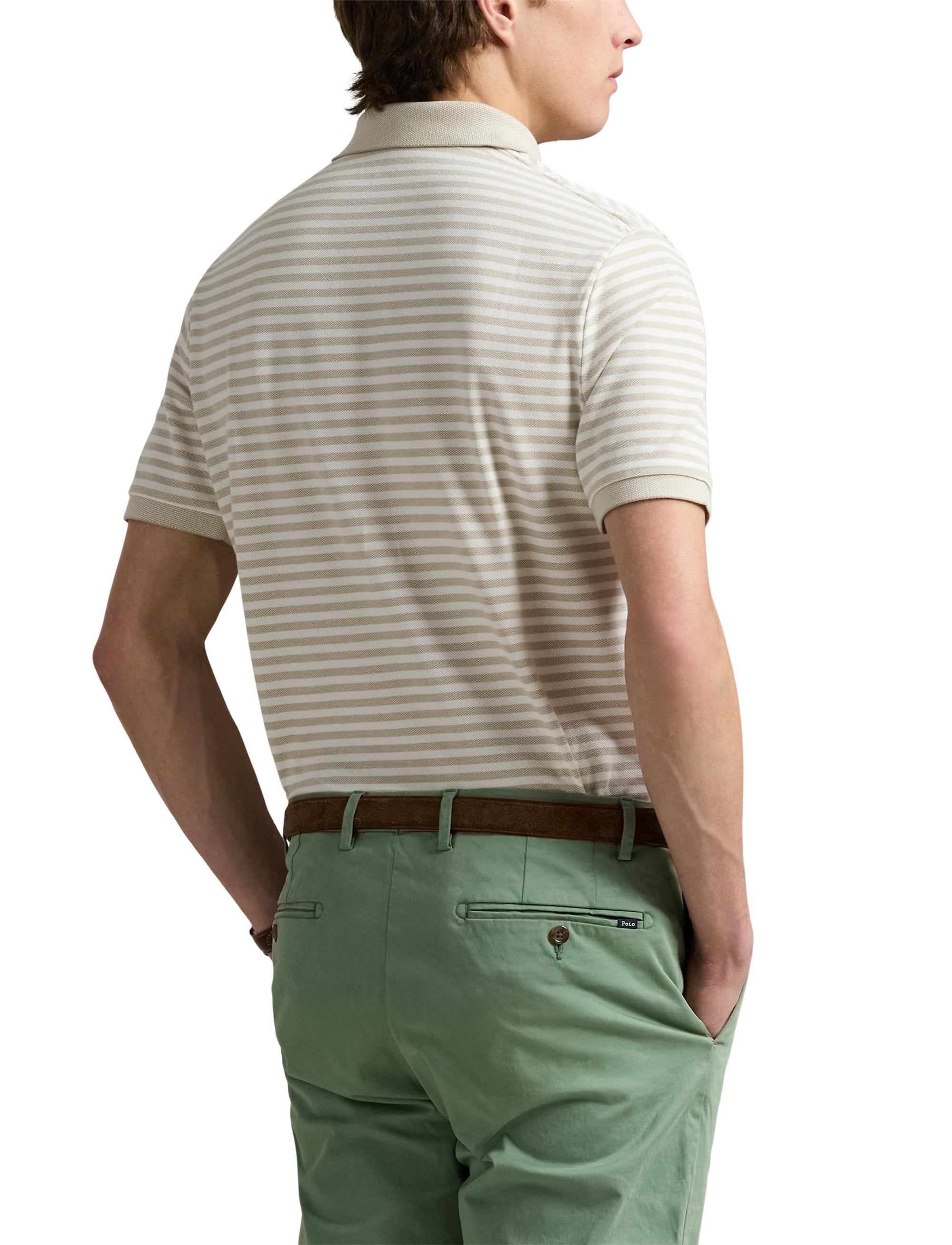 Polo en piqué rayé Custom Slim Fit - Classic Khaki & White