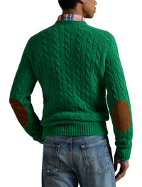 Pull torsadé à renforts en daim - Basil Green