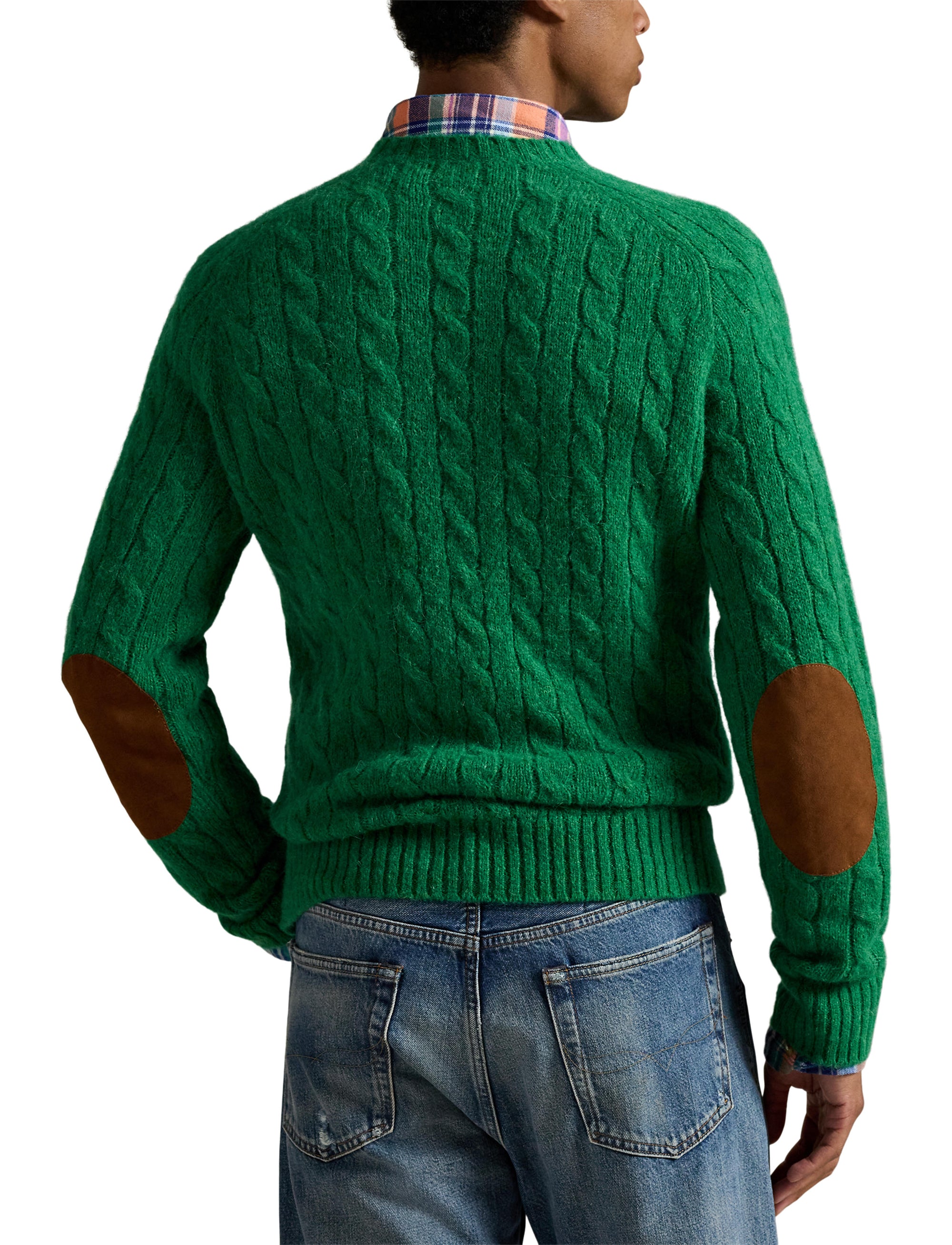 Pull torsadé à renforts en daim - Basil Green