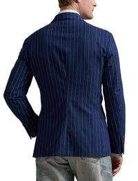 Veste de costume Polo ajustée à rayures en soie mélangée - Bright Navy & Cream