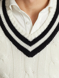 Pull de cricket en cachemire - Lux Cream With Classic Black