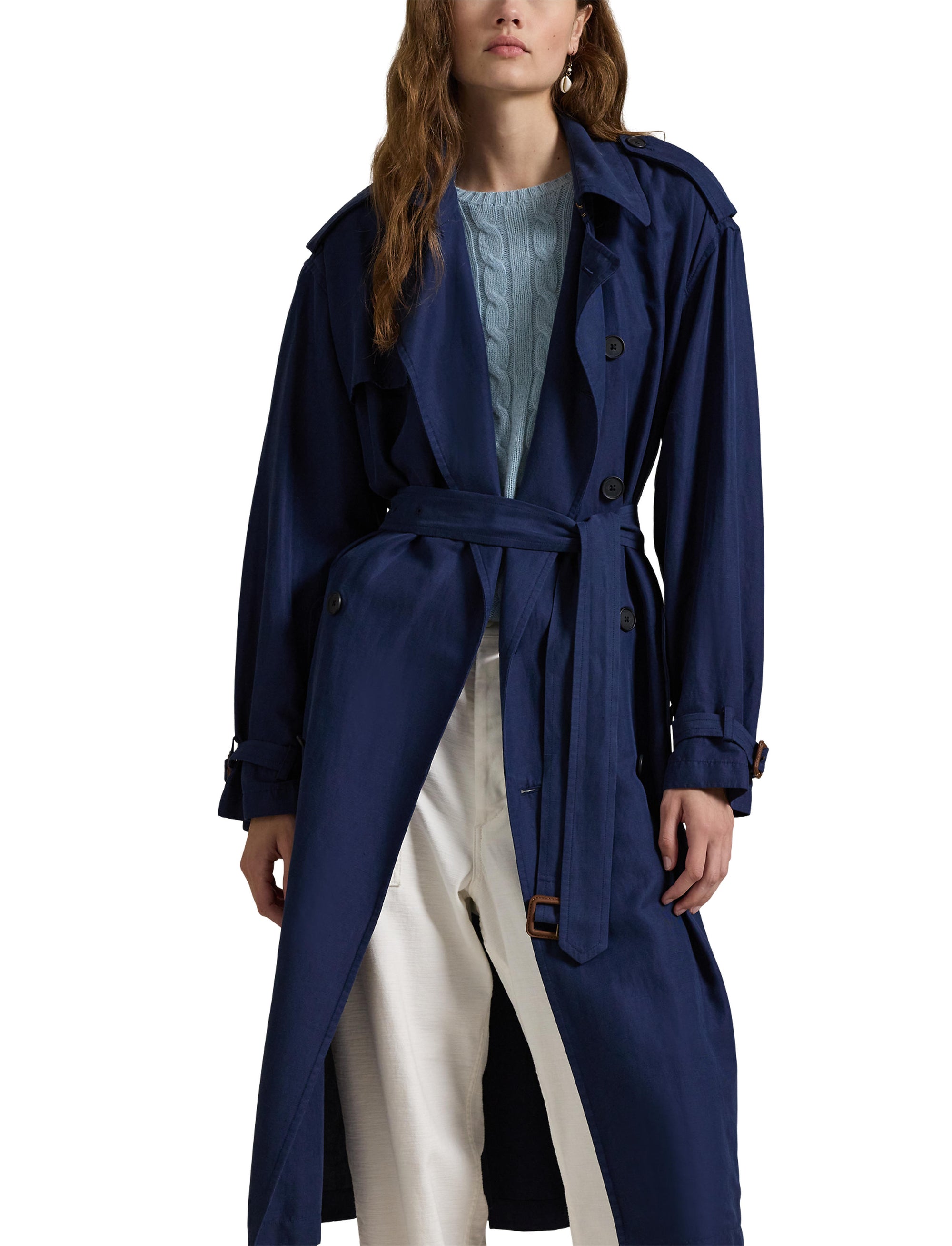 Trench-coat en soie et lin mélangé - Newport Navy