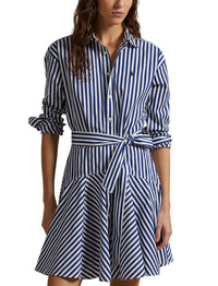 Robe-chemise à pans en coton rayé - Fall Royal & White